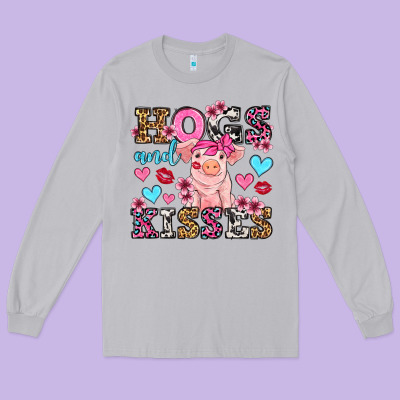 Hogs And Kisses Pig  Olivia Long Sleeve Tee Designed By Oliviacreatesart
