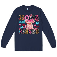 Navy hogs and kisses pig  olivia Long Sleeve Tee - OliviaCreatesArt