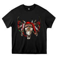 Black Western Christmas Bull Skull Heavy Core Tee - RanaPortraitStore