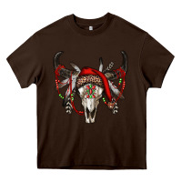 Chocolate Brown Western Christmas Bull Skull Heavy Core Tee - RanaPortraitStore