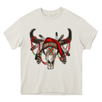 Cream Western Christmas Bull Skull Heavy Core Tee - RanaPortraitStore