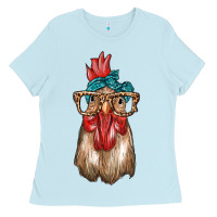 Baby Blue chicken with bandana and leopard Ladies Tee - texasbilliewilder
