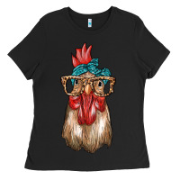 Black chicken with bandana and leopard Ladies Tee - texasbilliewilder