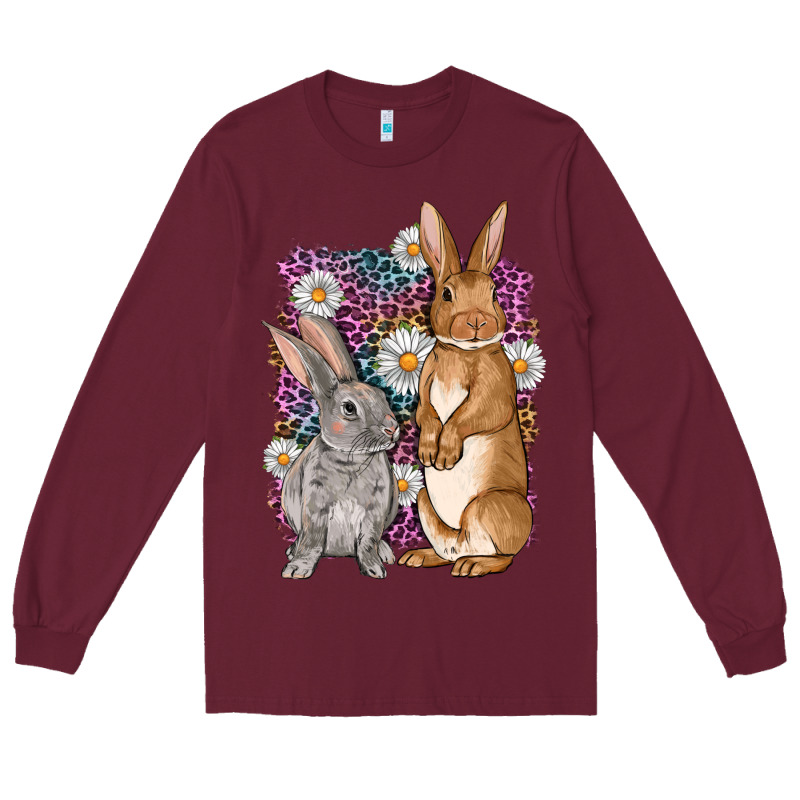 Bunnys Easter With Leopard Background Long Sleeve Tee by OliviaCreatesArt | Teevron