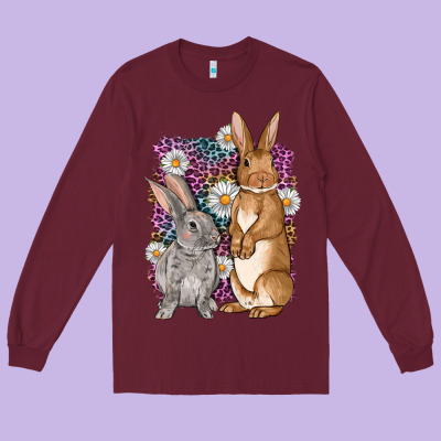 Bunnys Easter With Leopard Background Long Sleeve Tee Designed By Oliviacreatesart