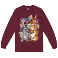 Burgundy Bunnys Easter with leopard background Long Sleeve Tee - OliviaCreatesArt