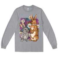 Heather Grey Bunnys Easter with leopard background Long Sleeve Tee - OliviaCreatesArt