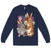 Navy Bunnys Easter with leopard background Long Sleeve Tee - OliviaCreatesArt