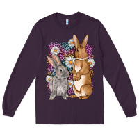 Plum Bunnys Easter with leopard background Long Sleeve Tee - OliviaCreatesArt