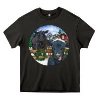Asphalt Black Angus Cattle and Calf Christmas Heavy Core Tee - RanaPortraitStore