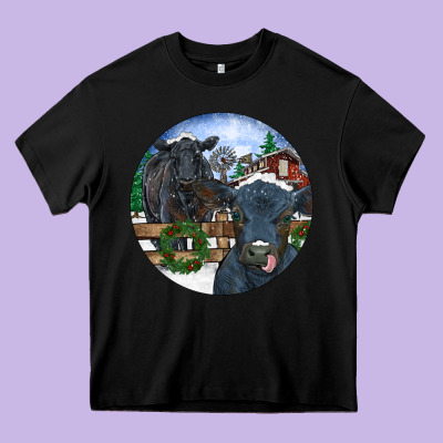 Black Angus Cattle And Calf Christmas Heavy Core Tee Designed By Ranaportraitstore