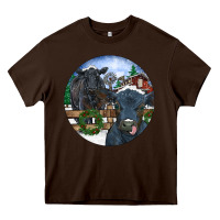 Chocolate Brown Black Angus Cattle and Calf Christmas Heavy Core Tee - RanaPortraitStore