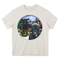 Cream Black Angus Cattle and Calf Christmas Heavy Core Tee - RanaPortraitStore