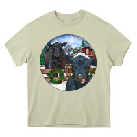 Mossy Black Angus Cattle and Calf Christmas Heavy Core Tee - RanaPortraitStore