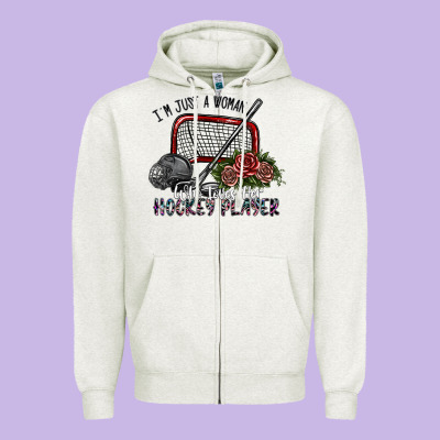 I'm Just A Woman Who Loves Her Hockey Player Zipper Hoodie Designed By Sublimationcraftshop