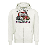 Oatmeal Heather i'm just a woman who loves her hockey player Zipper Hoodie - SublimationCraftShop