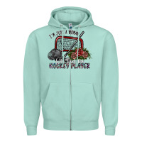 Seafoam i'm just a woman who loves her hockey player Zipper Hoodie - SublimationCraftShop