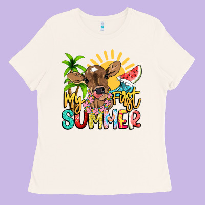 My First Summer Baby Cow Ladies Tee Designed By Nancycooperartshop