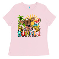 Bubblegum Pink My first summer baby cow Ladies Tee - NancyCooperArtShop