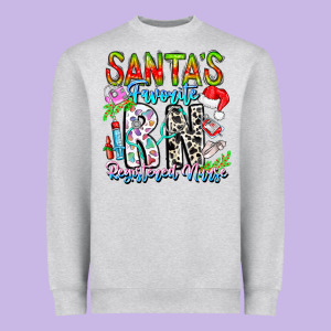 Santa's Favorite Rn Registered Nurse Heavyweight Sweatshirt Designed By Cowhidedigitalart