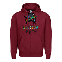 Burgundy autism mom Zipper Hoodie - CowhideDigitalArt