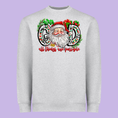 With God All Things Are Possible Santa Heavyweight Sweatshirt Designed By Cowhidedigitalart