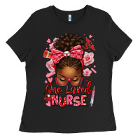 Black one loved nurse afro messy bun Ladies Tee - texasbilliewilder