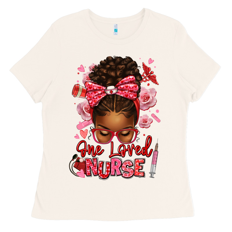One Loved Nurse Afro Messy Bun Ladies Tee by texasbilliewilder | Teevron
