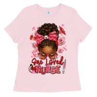 Bubblegum Pink one loved nurse afro messy bun Ladies Tee - texasbilliewilder