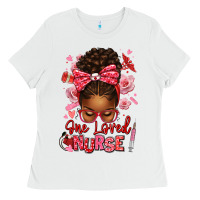 White one loved nurse afro messy bun Ladies Tee - texasbilliewilder