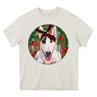 Cream Christmas Bull Terrier Heavy Core Tee - RanaPortraitStore