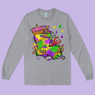 Louisiana Map Mardi Gras Olivia Long Sleeve Tee Designed By Oliviacreatesart