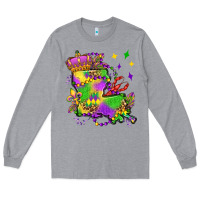 Heather Grey louisiana map mardi gras olivia Long Sleeve Tee - OliviaCreatesArt