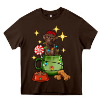 Chocolate Brown Christmas coffee cup with Labrador Heavy Core Tee - RanaPortraitStore