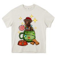 Cream Christmas coffee cup with Labrador Heavy Core Tee - RanaPortraitStore