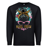 Black nail tech life messy bun Premium Sweatshirt - BarkalooDesign