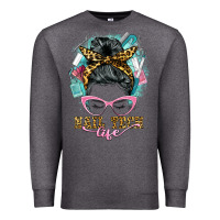 Charcoal Heather nail tech life messy bun Premium Sweatshirt - BarkalooDesign