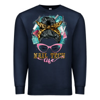 Navy nail tech life messy bun Premium Sweatshirt - BarkalooDesign