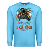 Ocean Blue nail tech life messy bun Premium Sweatshirt - BarkalooDesign