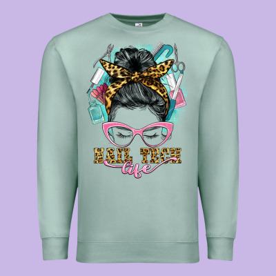 Nail Tech Life Messy Bun Premium Sweatshirt Designed By Barkaloodesign