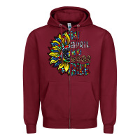 Burgundy autism sunflower Zipper Hoodie - CowhideDigitalArt