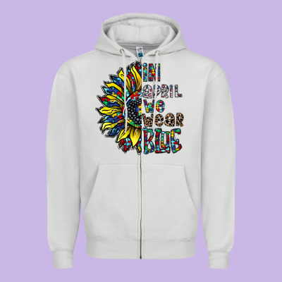 Autism Sunflower Zipper Hoodie Designed By Cowhidedigitalart