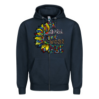 Navy autism sunflower Zipper Hoodie - CowhideDigitalArt