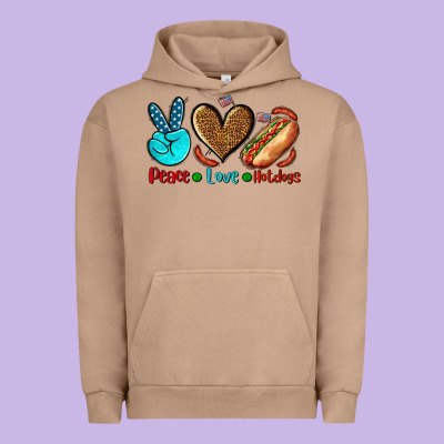 Peace Love Hotdogs Urban Hoodie Designed By Adodesignshop