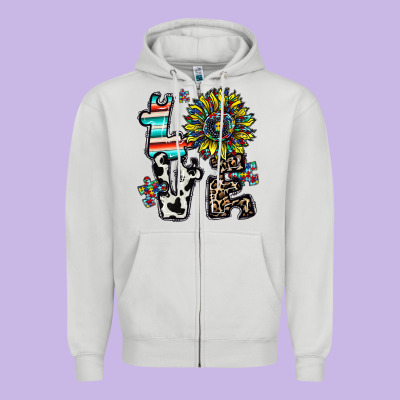 Love Autism Zipper Hoodie Designed By Cowhidedigitalart