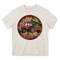 Cream Christmas Tractor Heavy Core Tee - RanaPortraitStore