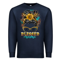 Navy blessed mama messy bun Premium Sweatshirt - BarkalooDesign