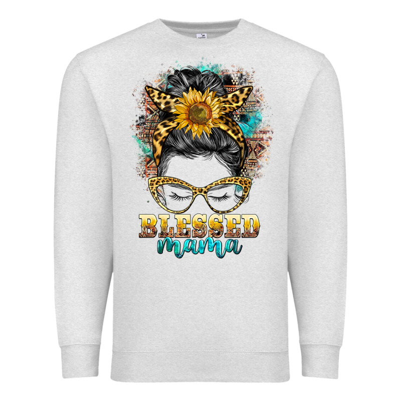 Blessed Mama Messy Bun Premium Sweatshirt by BarkalooDesign | Teevron
