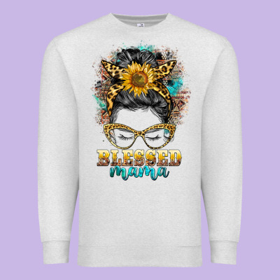Blessed Mama Messy Bun Premium Sweatshirt Designed By Barkaloodesign