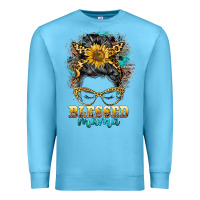 Ocean Blue blessed mama messy bun Premium Sweatshirt - BarkalooDesign